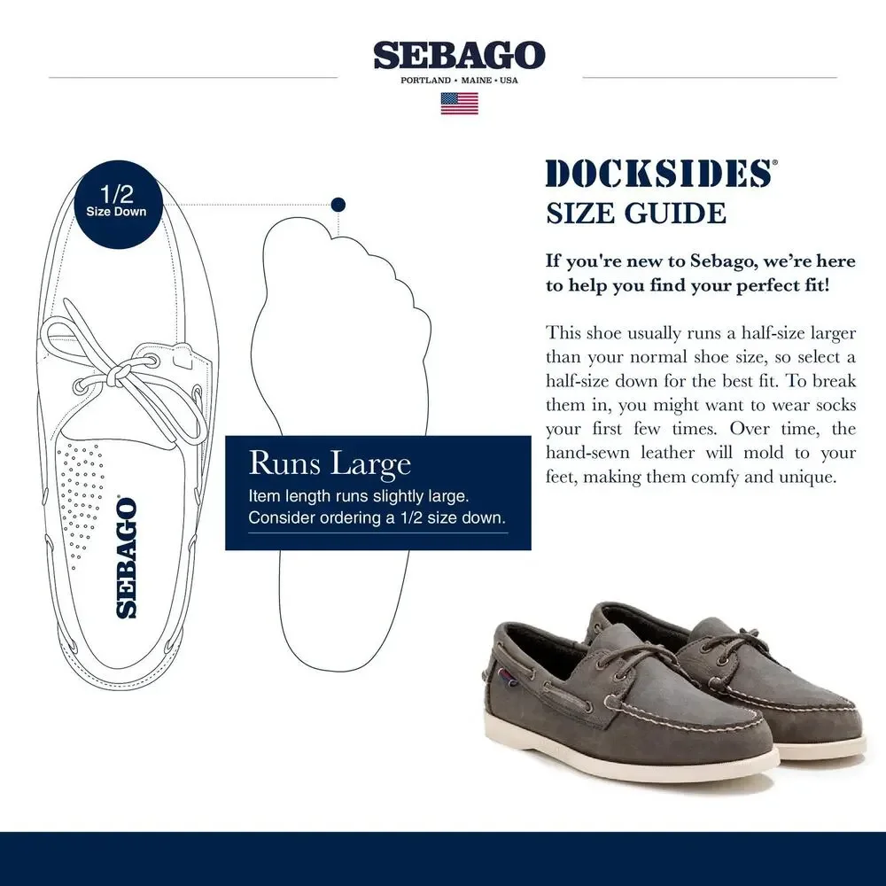 SEBAGO PORTLAND CRAZY H BOAT SHOES -DARK GRAY - 11.5 REGULAR
